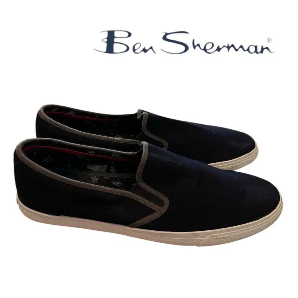 Ben Sherman Men's Black Gray Canvas Slip-on Sneakers Loafers 12